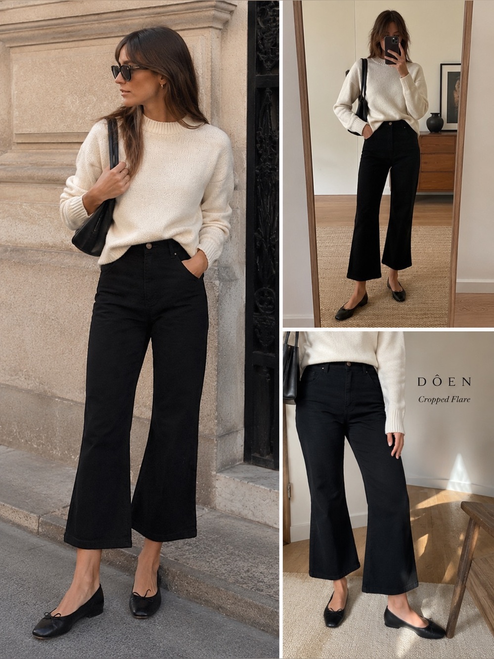 DÔEN Cropped Flare Jeans – Black – High Rise NWOT